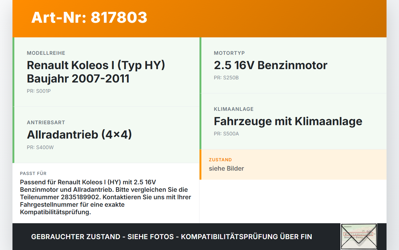 Renault Koleos I HY 4x4 07-11 Kondensator Klimakühler AC Renault Koleos I HY 4x4 07-11 19.06.2009 2835189902 gebraucht Vorschau 3