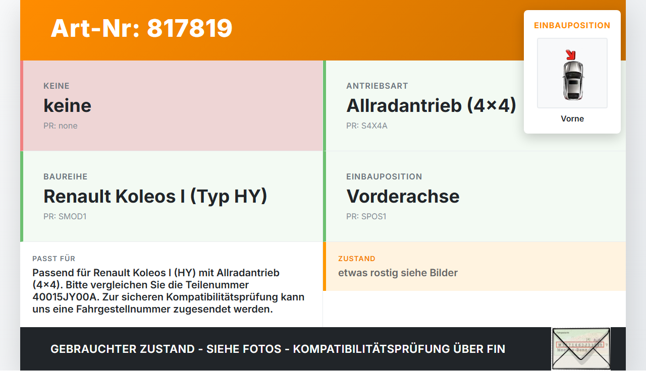 Renault Koleos I HY 4x4 07-11 Stabilisator Stabi Vorne Renault Koleos I HY 4x4 07-11 19.06.2009 40015JY00A gebraucht Vorschau 3