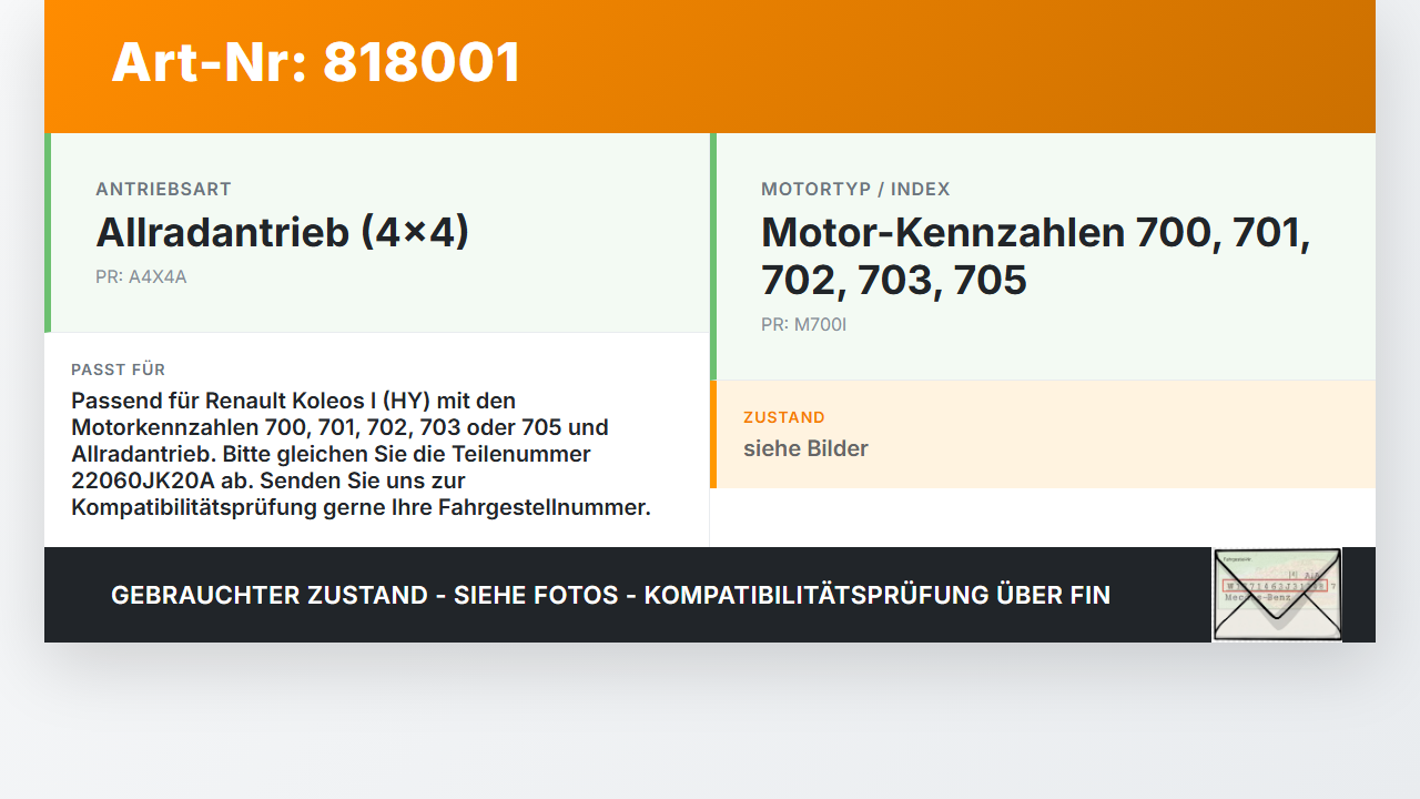 Renault Koleos I HY 4x4 07-11 Klopfsensor Sensor Renault Koleos I HY 4x4 07-11 19.06.2009 22060JK20A gebraucht Vorschau 3