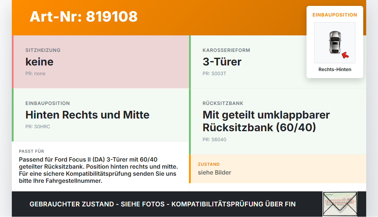Ford Focus II DA 07-10 3T Gurtschloss Rechts und Mitte Hinten Ford Focus II DA 07-10 05.10.2009 6G9N-613K21-AC... Vorschau 3