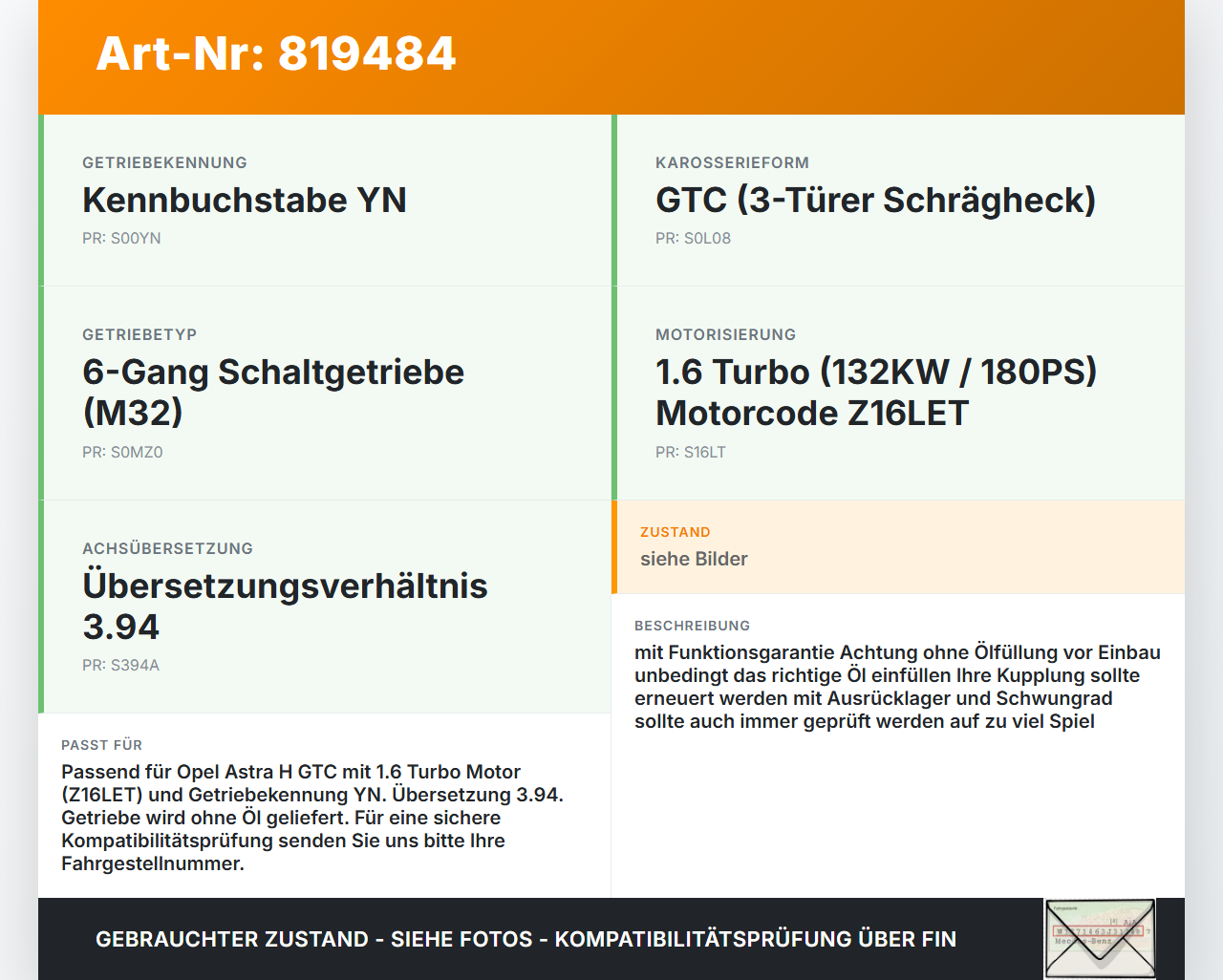Opel Astra H GTC 06-10 1,6 132KW MZ0 Schaltgetriebe Getriebe Opel Astra H GTC 06-10 30.01.2009 55569145 5700327... Vorschau 3
