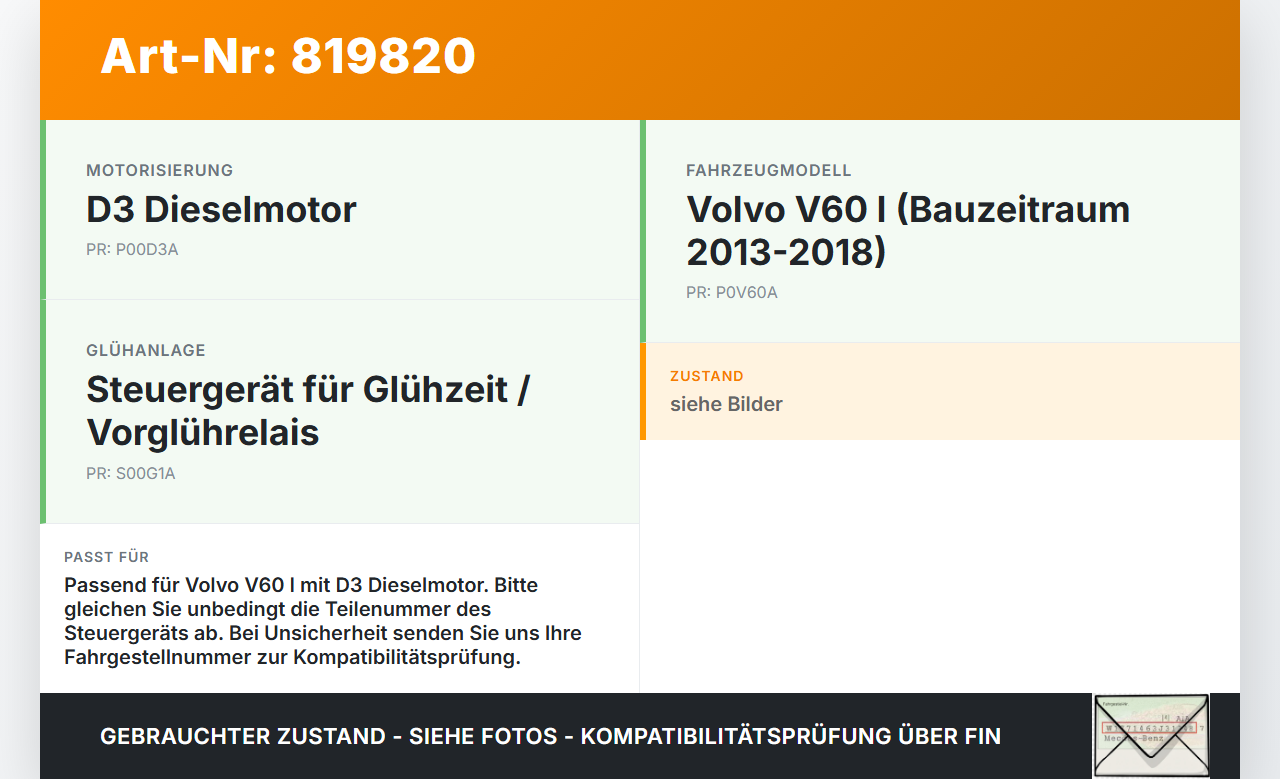 Volvo V60 I D3 13-18 2,0D 100KW Relais Vorglührelais Glühanlage Glühzeit Steuergerät Volvo V60 I D3 13-18... Vorschau 3