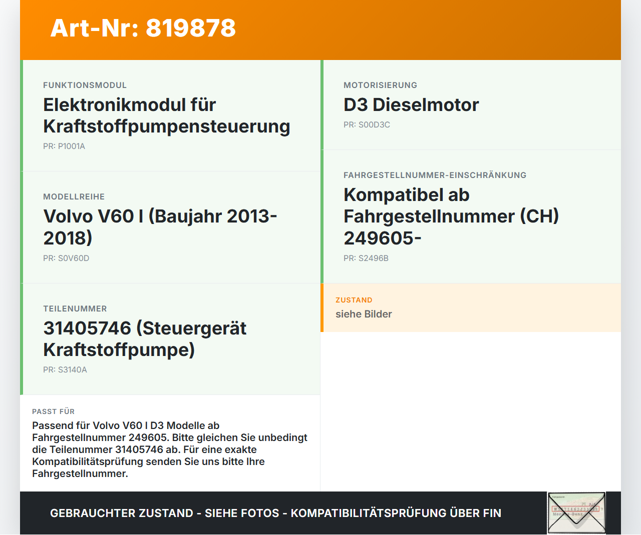Volvo V60 I D3 13-18 Steuergerät ECU Modul SG Kraftstoffpumpe Volvo V60 I D3 13-18 17.10.2014 31405746... Vorschau 3