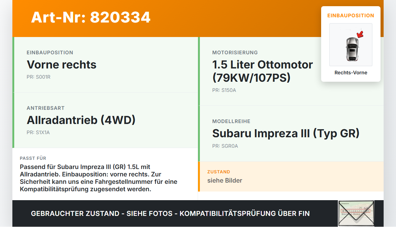 Subaru Impreza III GR 08-12 1,5 79KW 4WD Antriebswelle Gelenkwelle Rechts Vorne Subaru Impreza III GR 08-12... Vorschau 3