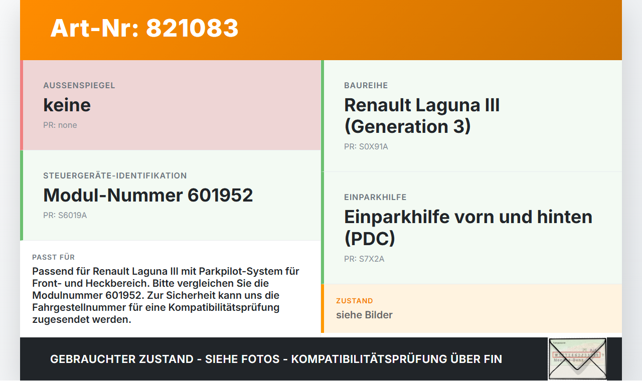 Renault Laguna III 3 08-11 Steuergerät ECU Modul SG für PDC Einparkhilfe Renault Laguna III 3 08-11 31.10.2007... Vorschau 3