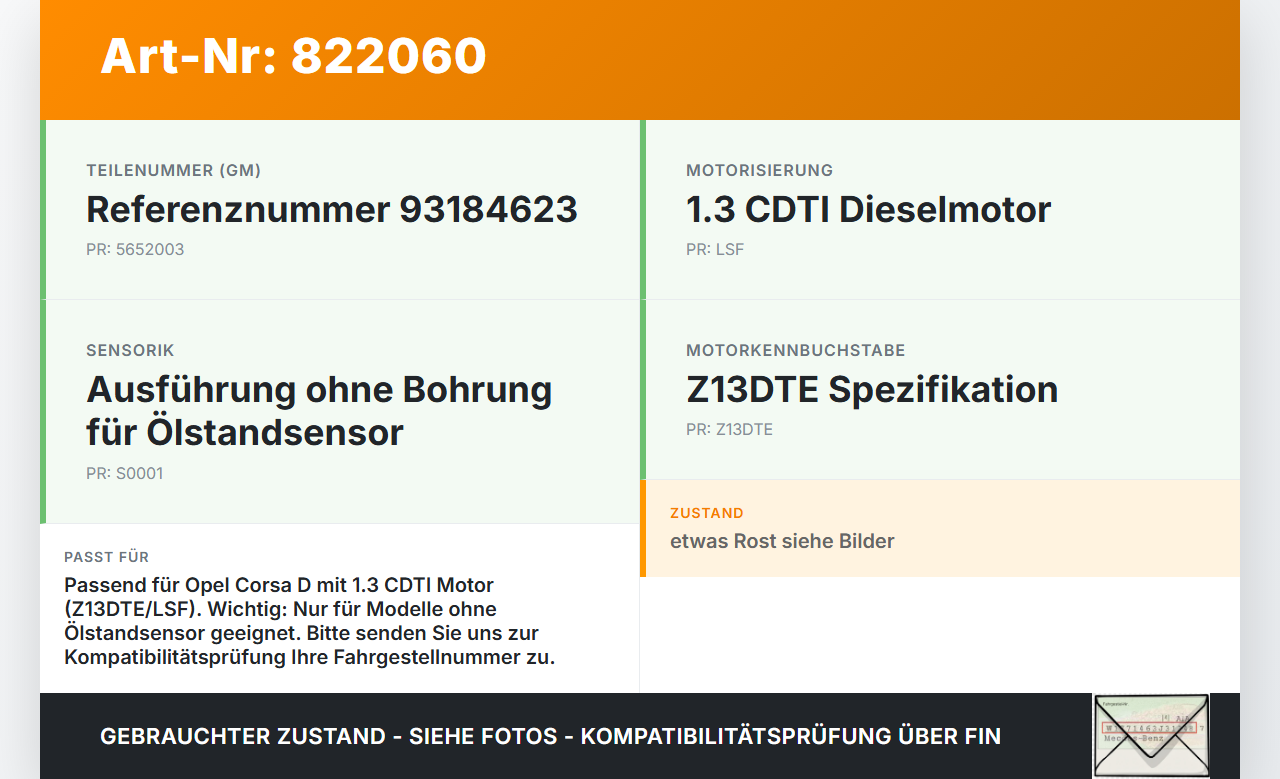Opel Corsa D 06-10 1,3  Z13DTE LSF Ölwanne Motorwanne Opel Corsa D 06-10 26.01.2010 93184623 5652003 gebraucht Vorschau 3