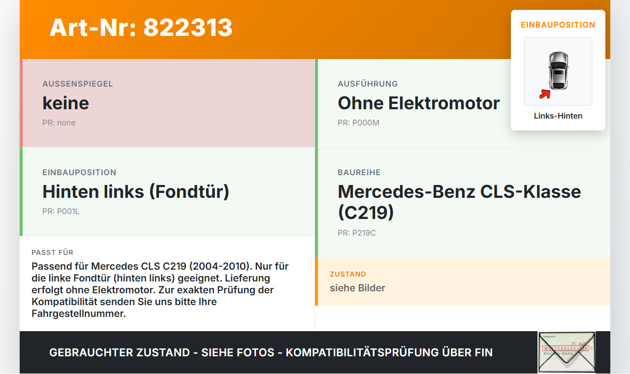 Mercedes C219 CLS 350 04-08 Fensterheber o. FH-Motor Hinten Links Mercedes C219 CLS 350 04-08 14.07.2005... Vorschau 3