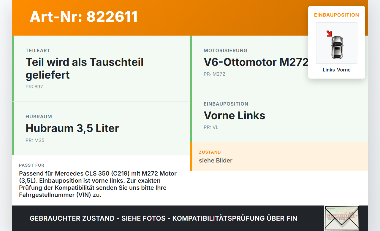 Mercedes C219 CLS 350 04-08 3,5 200KW Bremssattel Bremszange Vorne Links Mercedes C219 CLS 350 04-08 14.07.2005... Vorschau 3