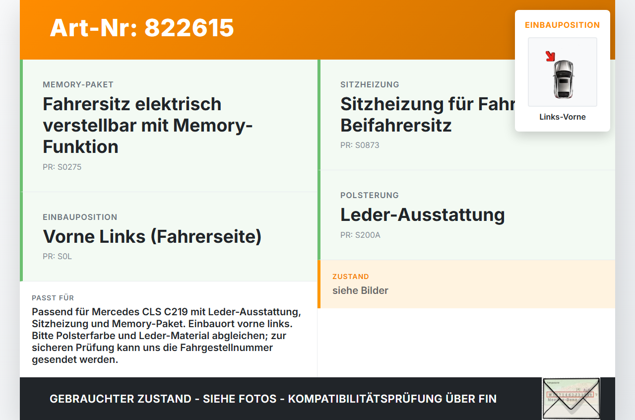 Mercedes C219 CLS 350 04-08 3,5 200KW Rückenpolster für Fahrer Sitz Links Vorne Beige beheizt Mercedes C219 CLS 350... Vorschau 3