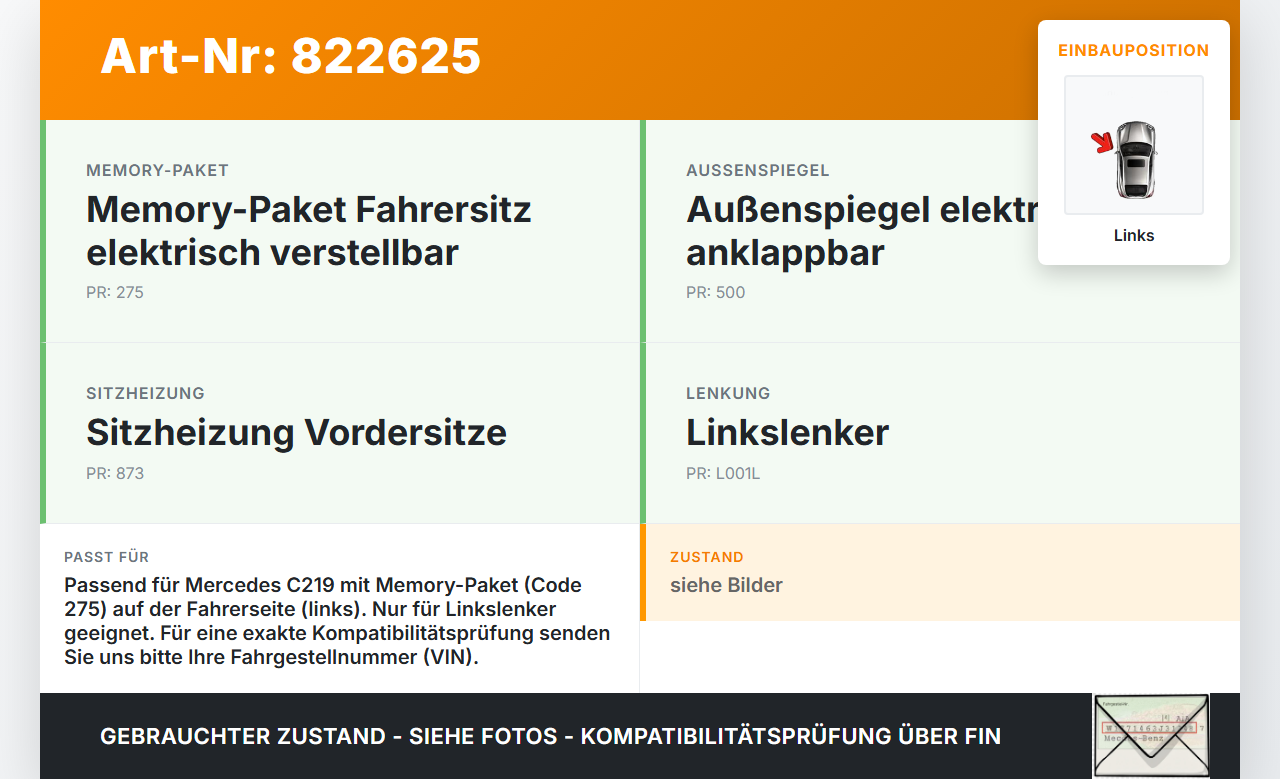 Mercedes C219 CLS 350 04-08 Steuergerät ECU Modul SCS Sitzmemory Links Vo Mercedes C219 CLS 350 04-08 14.07.2005... Vorschau 3