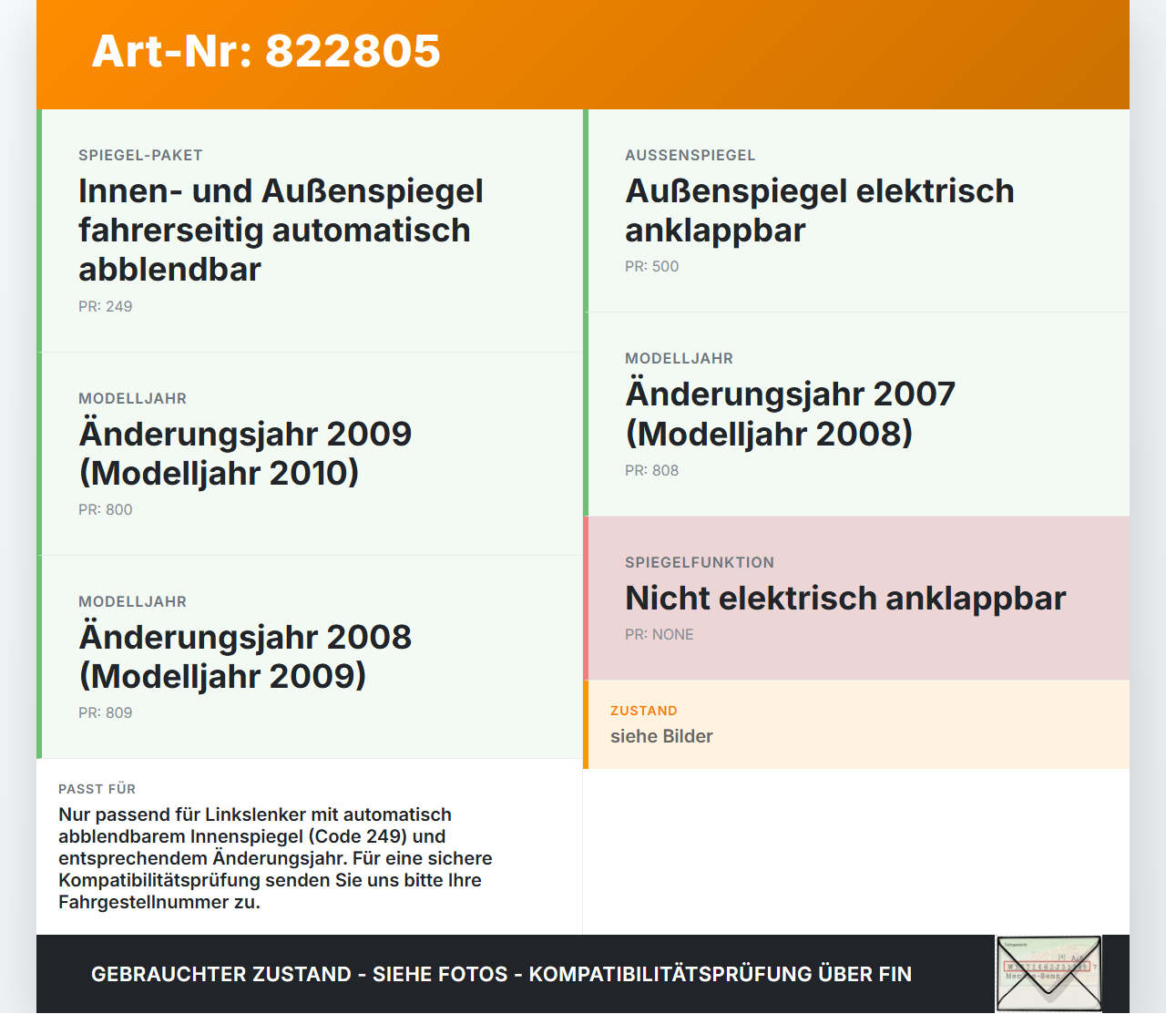 Mercedes W204 S204 C220 07-14 Innenspiegel Rückspiegel Spiegel Innen Elektrochrom Mercedes W204 S204 C220 07-14... Vorschau 3