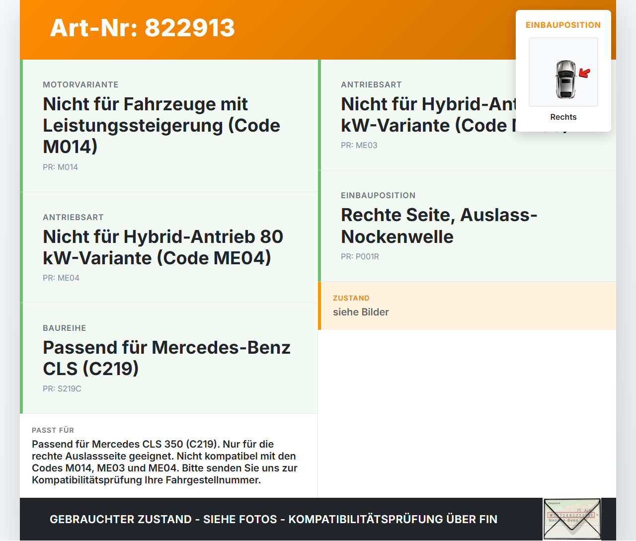 Mercedes C219 CLS 350 04-08 3,5 200KW Nockenwellenrad Nockenwellenversteller Rechts Auslass Mercedes C219 CLS 350... Vorschau 3