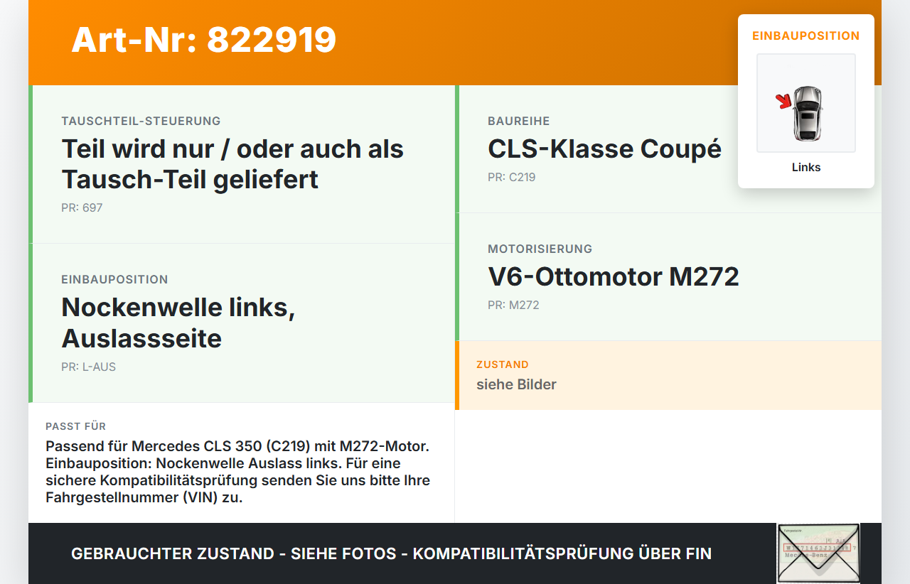 Mercedes C219 CLS 350 04-08 3,5 200KW Nockenwellenrad Nockenwellenversteller Links Auslass Mercedes C219 CLS 350... Vorschau 3