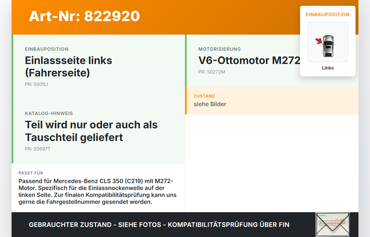 Mercedes C219 CLS 350 04-08 3,5 200KW Nockenwellenrad Nockenwellenversteller Links Einlass Mercedes C219 CLS 350... Vorschau 3