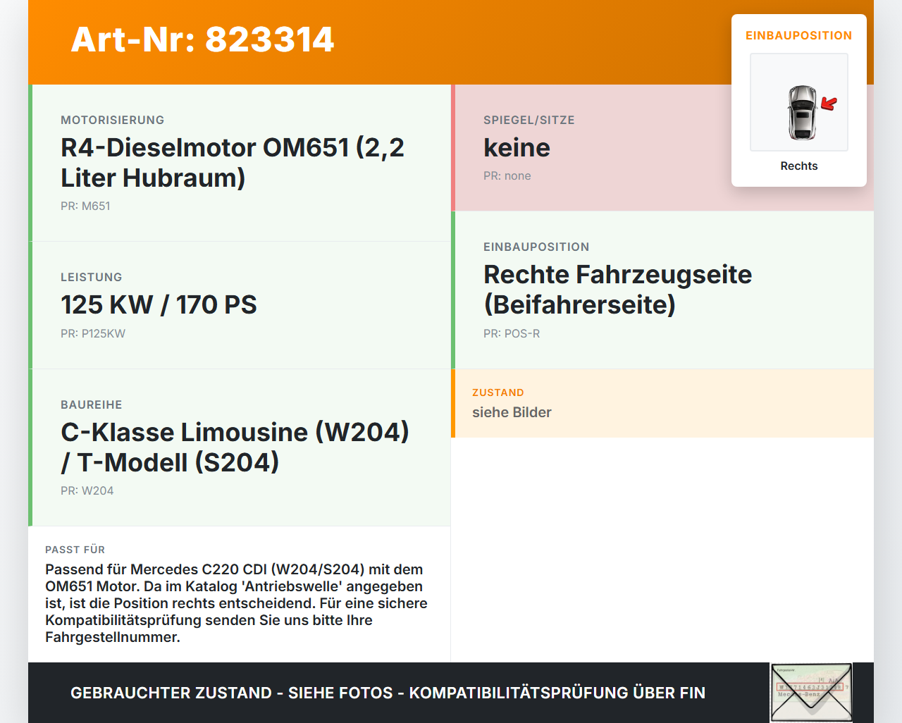 Mercedes W204 S204 C220 07-14 CDI 2,2 125KW Ausgleichswelle Welle Rechts Mercedes W204 S204 C220 07-14 07.10.2009... Vorschau 3