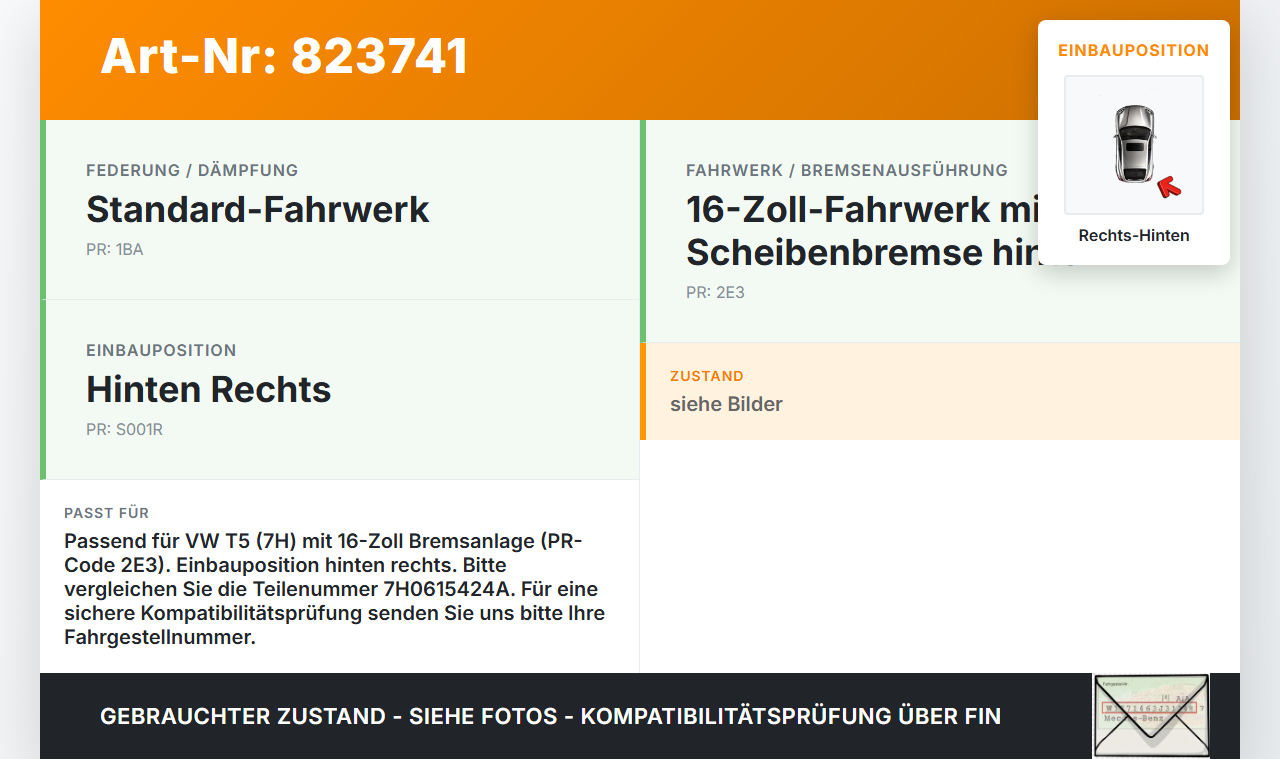 VW T5 7H 03-09 TDI 2,5 96KW Bremssattel Bremszange Hinten Rechts VW T5 7H 03-09 22.12.2005 7H0615424A gebraucht Vorschau 3