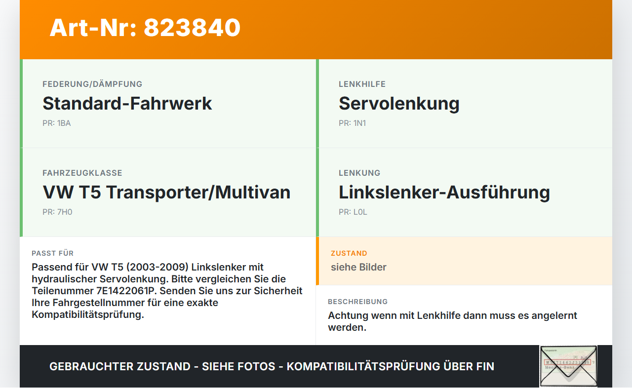 VW T5 7H 03-09 Lenkgetriebe Servolenkung VW T5 7H 03-09 22.12.2005 7E1422061P LSR061L gebraucht Vorschau 3
