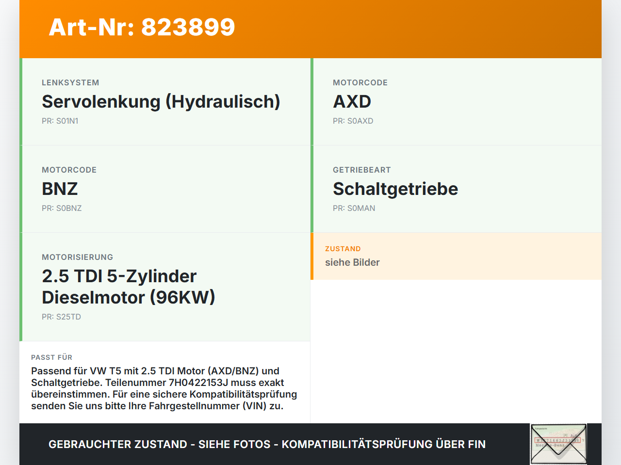 VW T5 7H 03-09 TDI 2,5 96KW Servopumpe Hydraulikpumpe Lenkung VW T5 7H 03-09 22.12.2005 7H0422153J gebraucht Vorschau 3