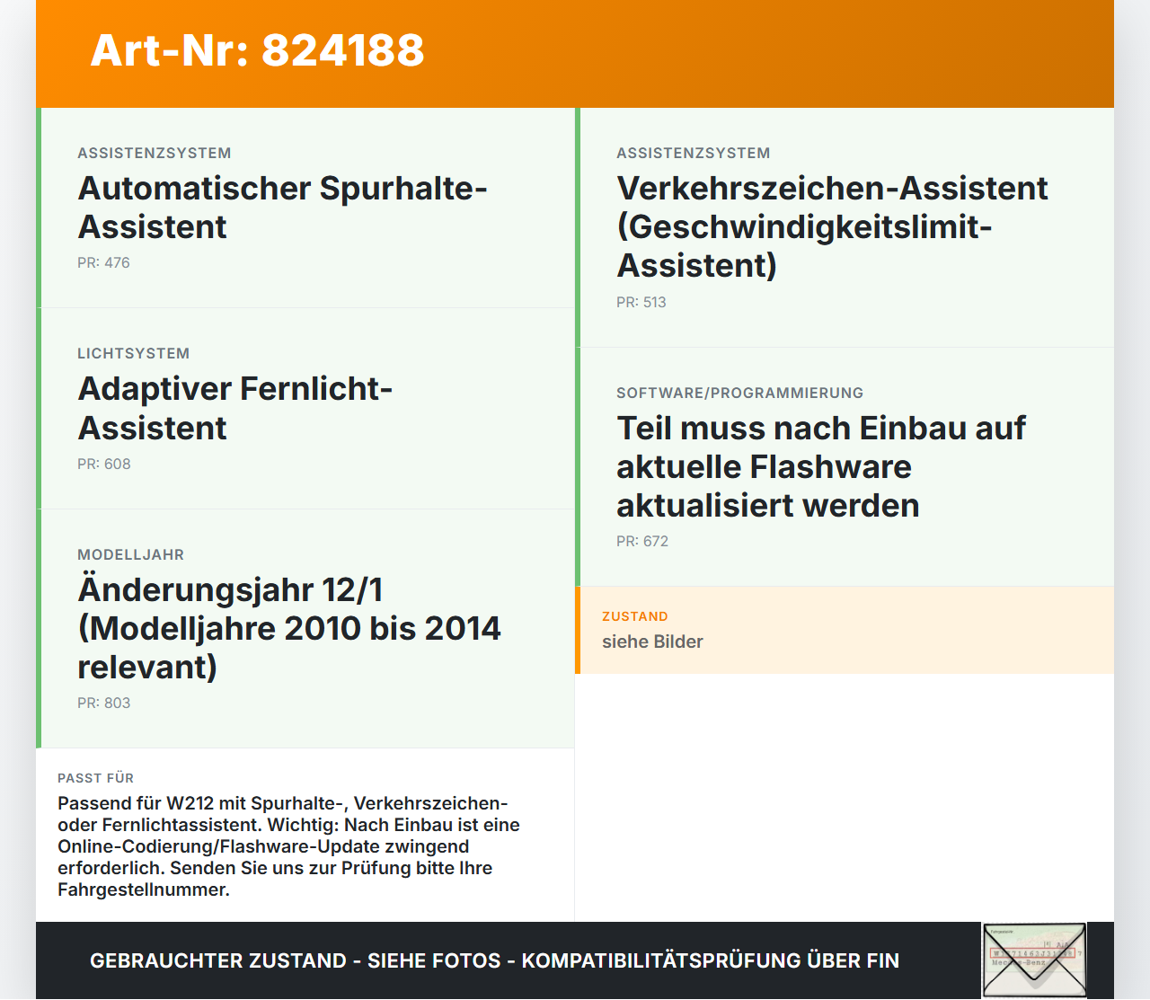 Mercedes W212 E350 09-14 CDI 3,0 170KW Kamera Mehrzweckkamera SG Steuergerät Sensor Mercedes W212 E350 09-14... Vorschau 3