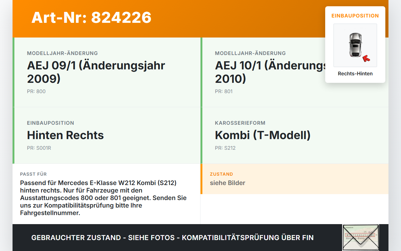 Mercedes W212 E350 09-14 Kombi Türschloss Sperre m. ZV Stellmotor Rechts Hinten Mercedes W212 E350 09-14 14.02.2009... Vorschau 3
