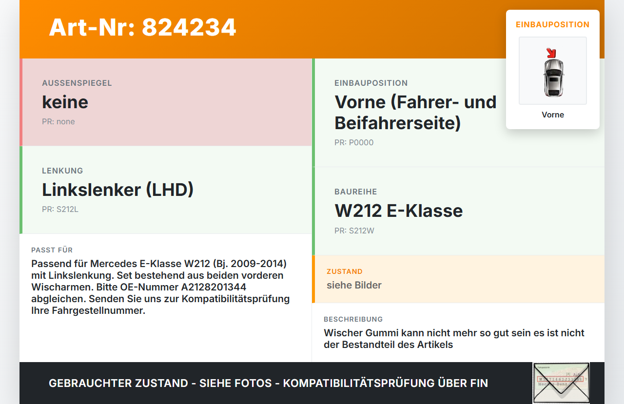 Mercedes W212 E350 09-14 2x Scheibenwischer Wischarm Vorne Mercedes W212 E350 09-14 14.02.2009 A2128201344 gebraucht Vorschau 3