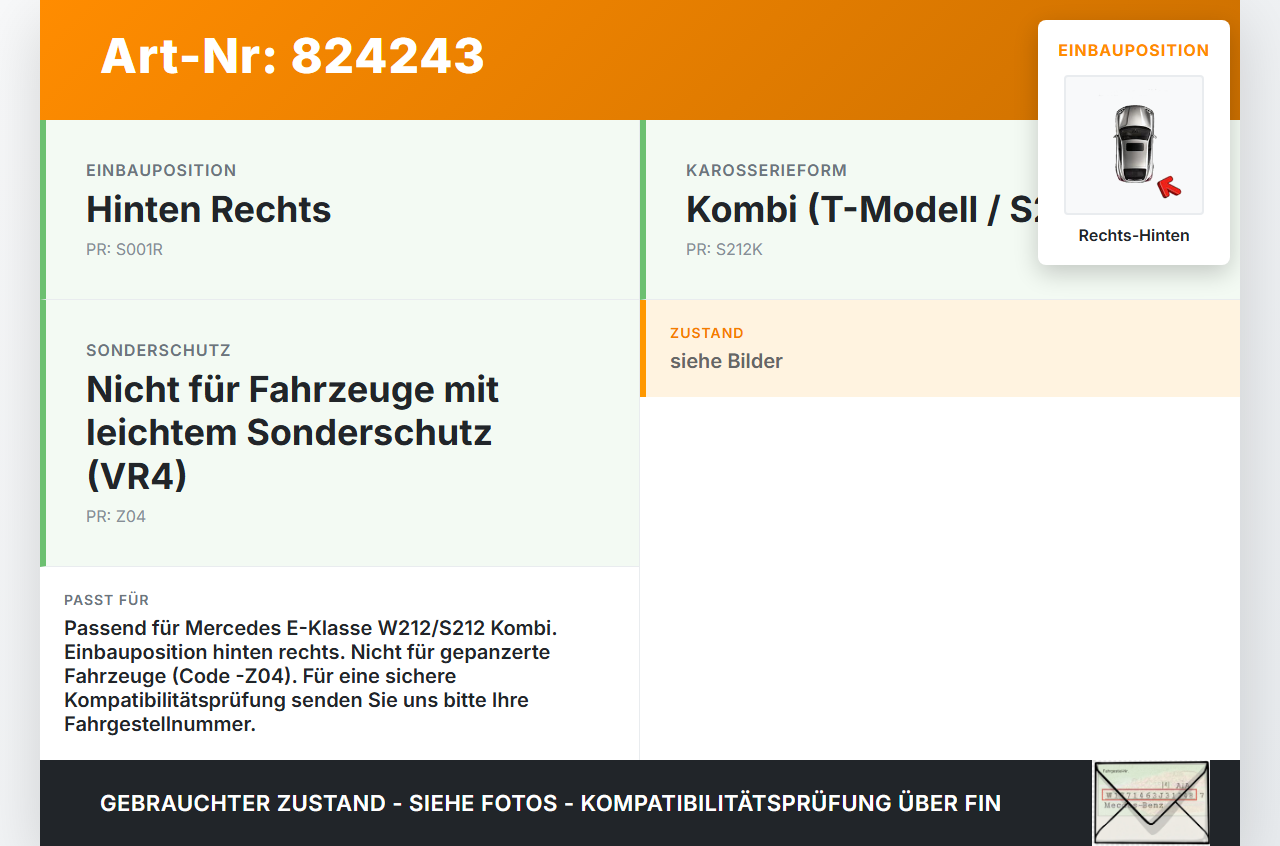 Mercedes W212 E350 09-14 Kombi Fensterhebermotor Rechts Hinten Mercedes W212 E350 09-14 14.02.2009 A2048200642 gebraucht Vorschau 3