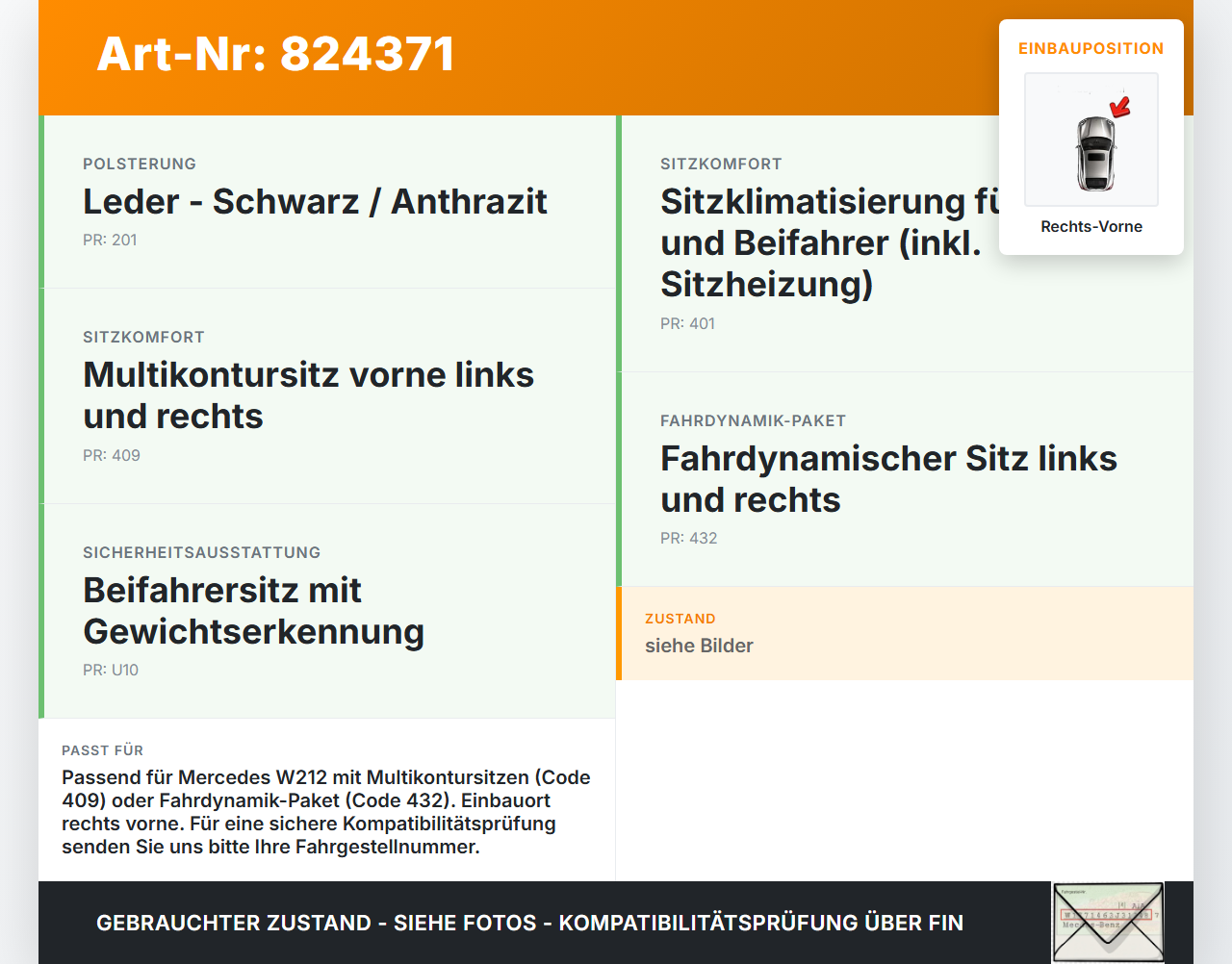 Mercedes W212 E350 09-14 CDI 3,0 170KW Lordosenkissen für Fahrer sitz Rechts Vorne Mercedes W212 E350 09-14... Vorschau 3