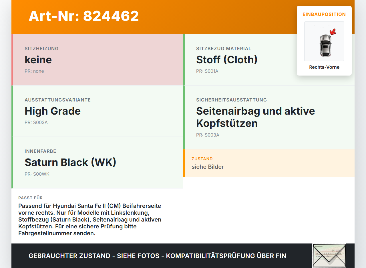 Hyundai Santa Fe II CM 06-12 Sitzbezug Sitzpolster für Beifahrersitz Rechts Vorne Hyundai Santa Fe II CM 06-12... Vorschau 3