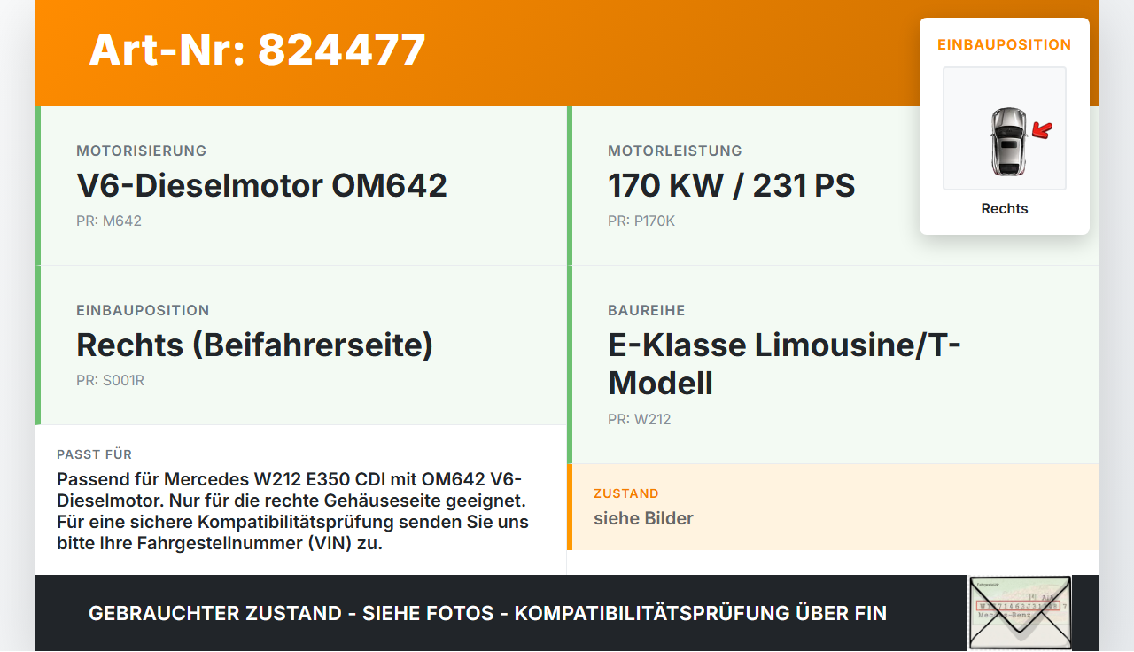 Mercedes W212 E350 09-14 CDI 3,0 170KW Luftfilterkasten Rechts Mercedes W212 E350 09-14 14.02.2009 A6420903601... Vorschau 3
