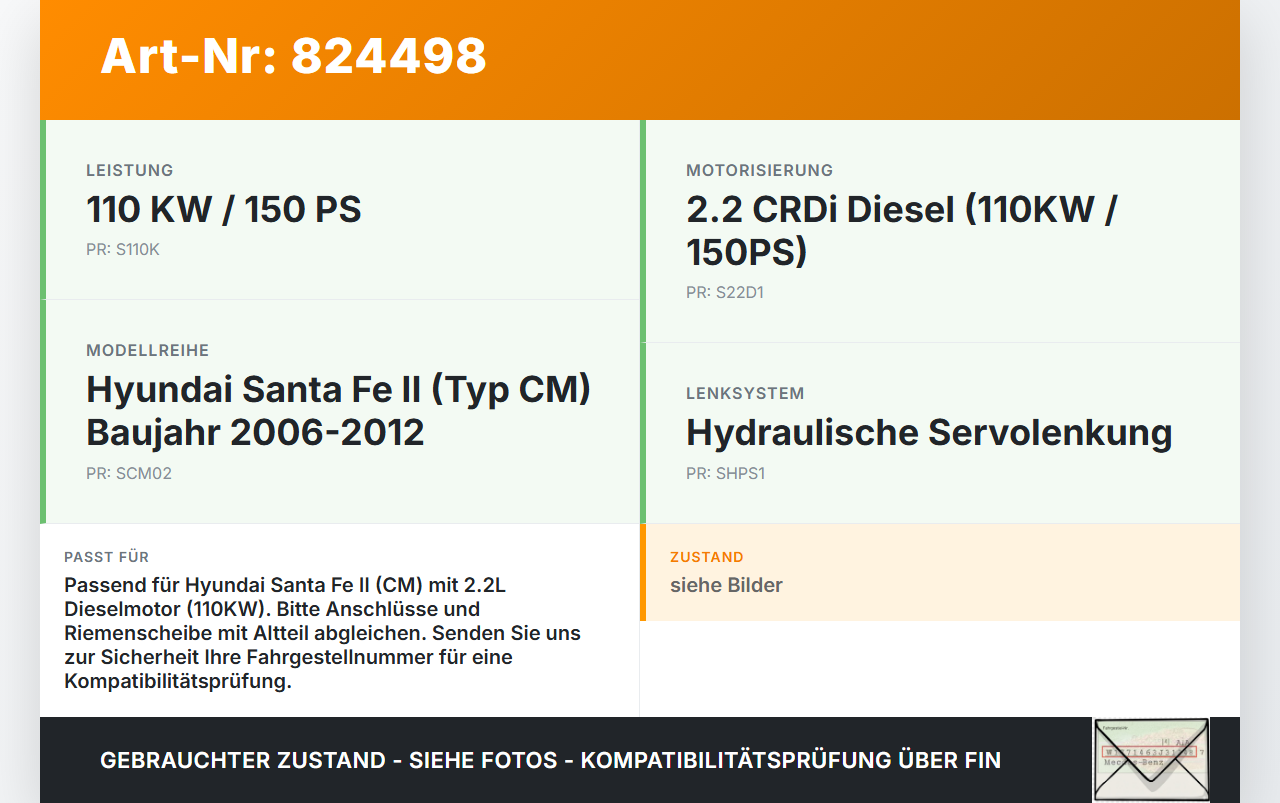 Hyundai Santa Fe II CM 06-12 2,2 110KW Servopumpe Hydraulikpumpe Lenkung Hyundai Santa Fe II CM 06-12 30.10.2006... Vorschau 3