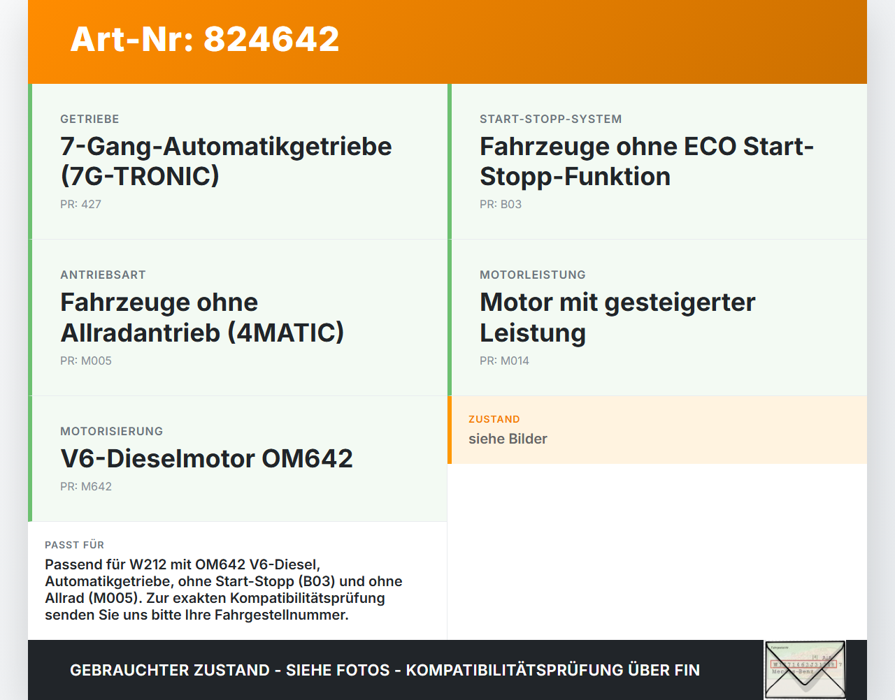 Mercedes W212 E350 09-14 CDI 3,0 170KW Autom Anlasser Starter Mercedes W212 E350 09-14 14.02.2009 A0061516101 gebraucht Vorschau 3