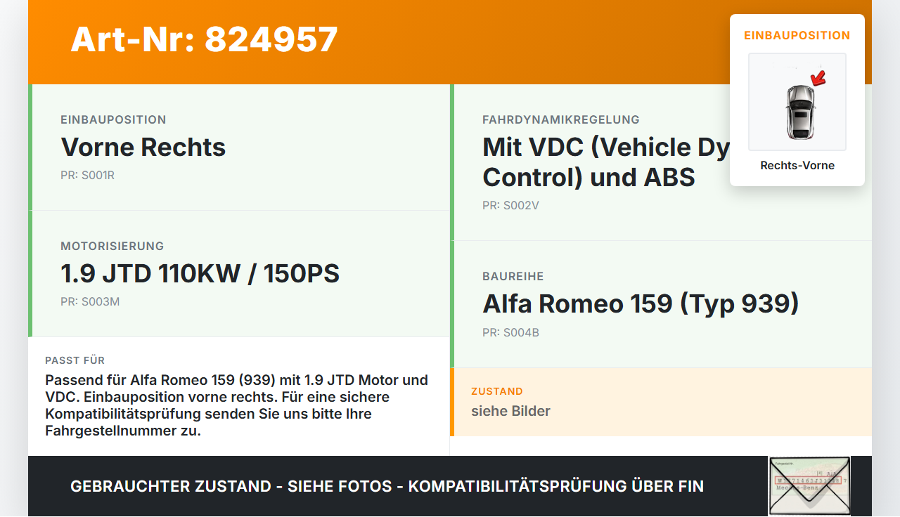 Alfa Romeo 159 939 06-11 JTD 1,9 110KW Achsschenkel Radnabe mit ABS Rechts Vorne Alfa Romeo 159 939 06-11... Vorschau 3