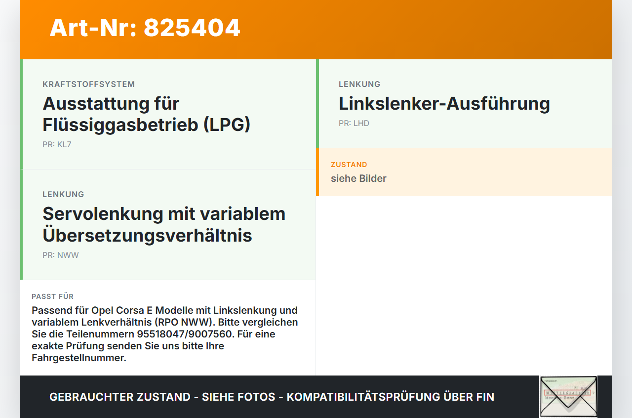 Opel Corsa E 14-19 Lenkgetriebe ohne Servolenkung Opel Corsa E 14-19 27.01.2016 95518047 gebraucht Vorschau 3