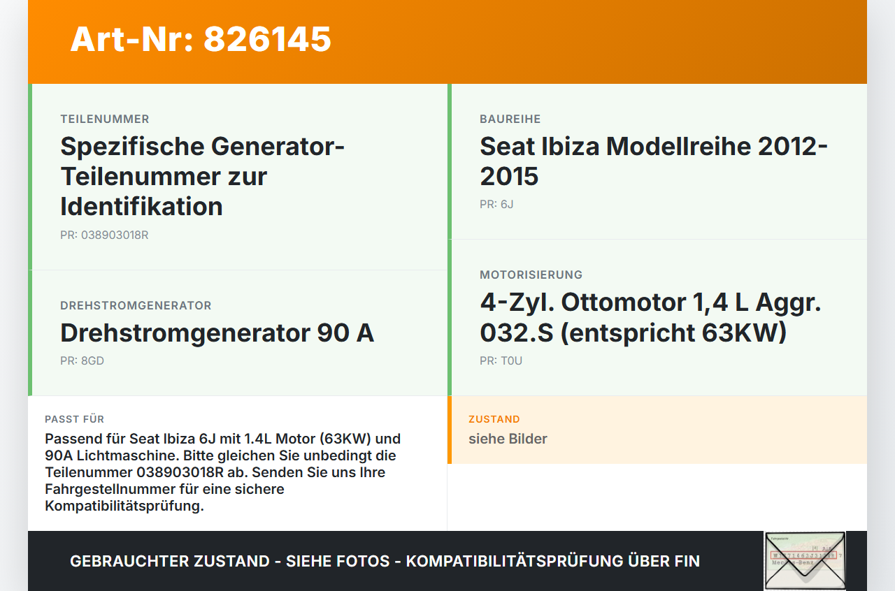 Seat Ibiza 6J 12-15 TSI 1,4 63KW Lichtmaschine Generator 90A Seat Ibiza 6J 12-15 2012 038903018R 037903025T SG9B024... Vorschau 3