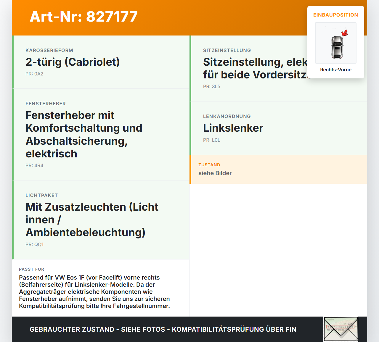 VW EOS 1F 06-09 Cabriolet Innenteil für Tür Träger Aggregatenträger Rechts Vorne VW EOS 1F 06-09 13.07.2009... Vorschau 3