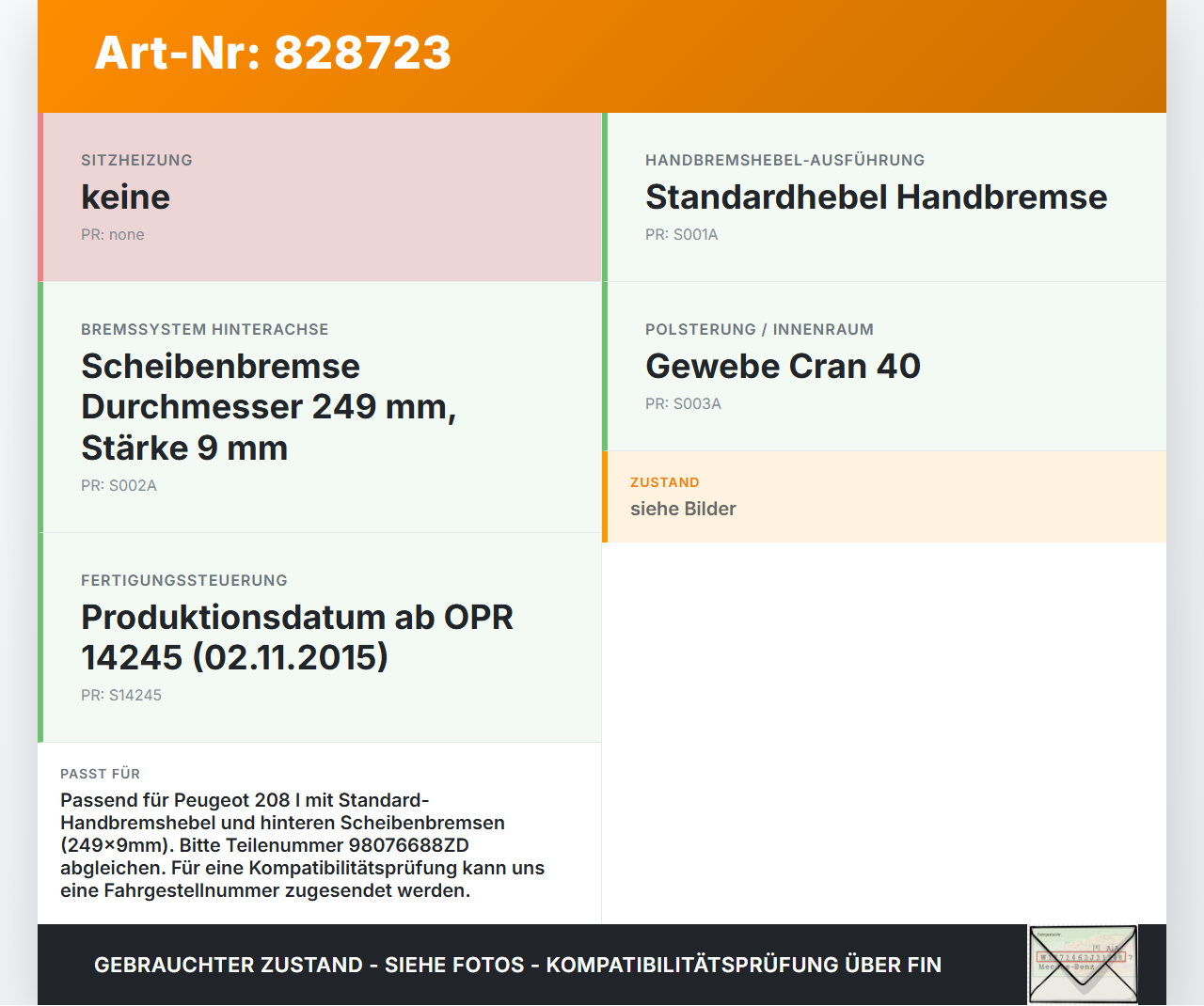 Peugeot 208 I CA 15-19 Handbremshebel Hebel für Handbremse Bremshebel Peugeot 208 I CA 15-19 26.10.2017 98076688ZD... Vorschau 3