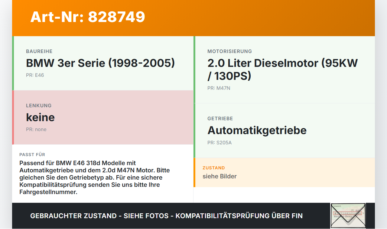 BMW E46 3er 318d 01-05 2,0d 95KW Autom Starter Anlasser Anlasser Starter BMW E46 3er 318d 01-05 23.10.2003... Vorschau 3