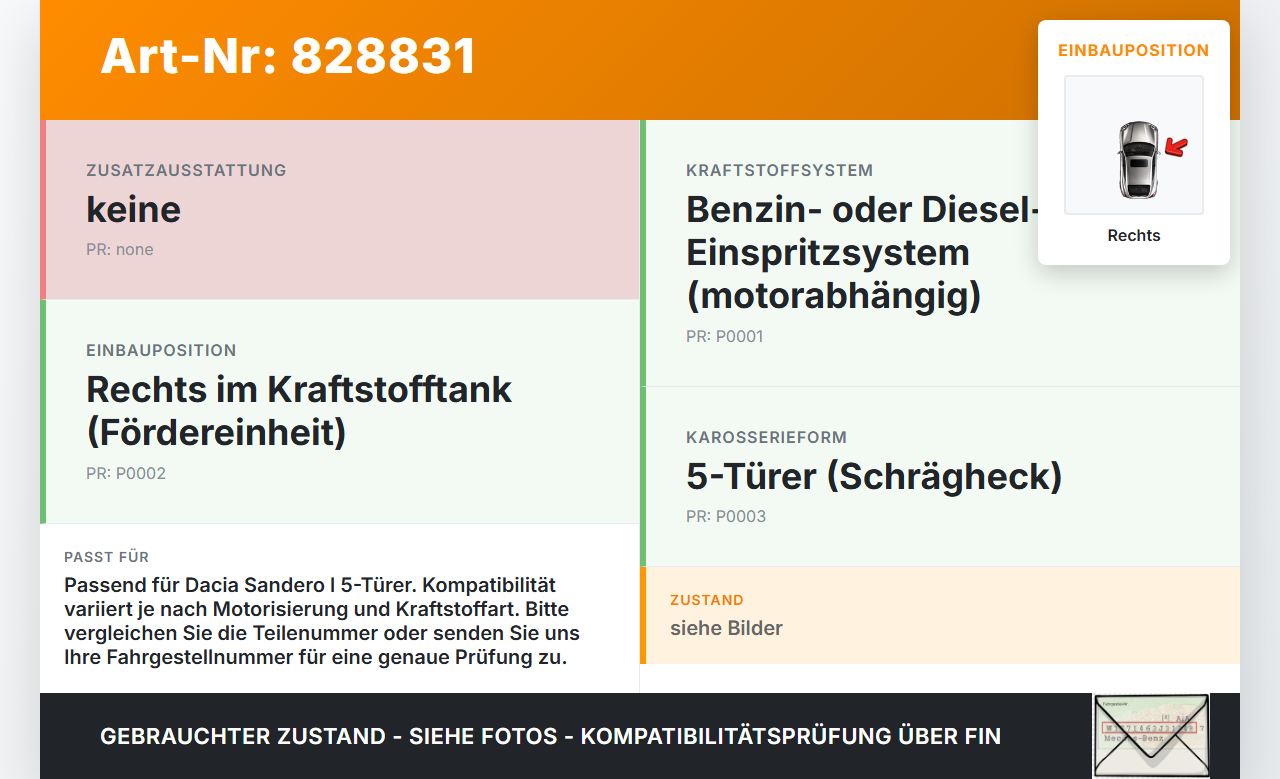 Dacia Sandero I 5P 08-12 MPI 1,4 55KW Kraftstoffpumpe Kraftstoff Förderpumpe Tankgeber Rechts Dacia Sandero I 5P... Vorschau 3