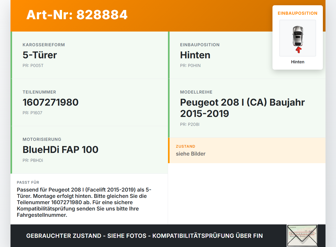 Peugeot 208 I CA 15-19 5T Träger Pralldämpfer für Stoßstange Hinten Peugeot 208 I CA 15-19 26.10.2017 1607271980... Vorschau 3