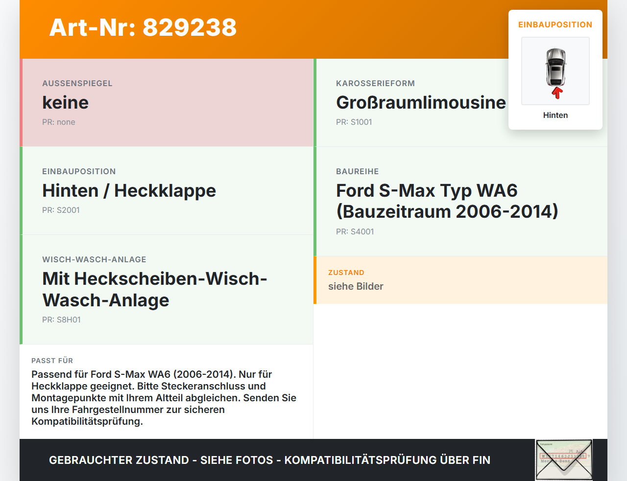 Ford S-Max WA6 06-14 Scheibenwischermotor Wischermotor Hinten Heckwischermotor Ford S-Max WA6 06-14 25.03.2010... Vorschau 3