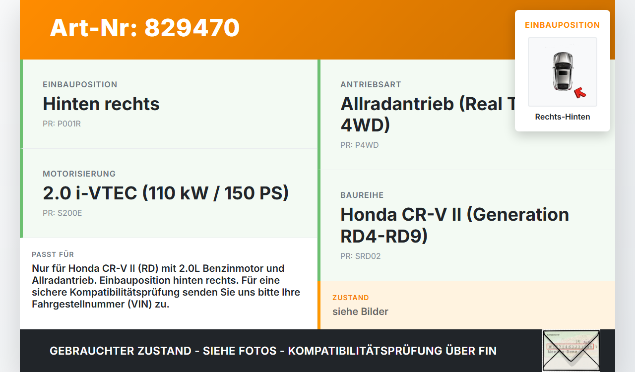 Honda CR-V II RD 01-06 Geländewagen 2,0 110KW Antriebswelle Gelenkwelle Rechts Hinten Honda CR-V II RD 01-06... Vorschau 3