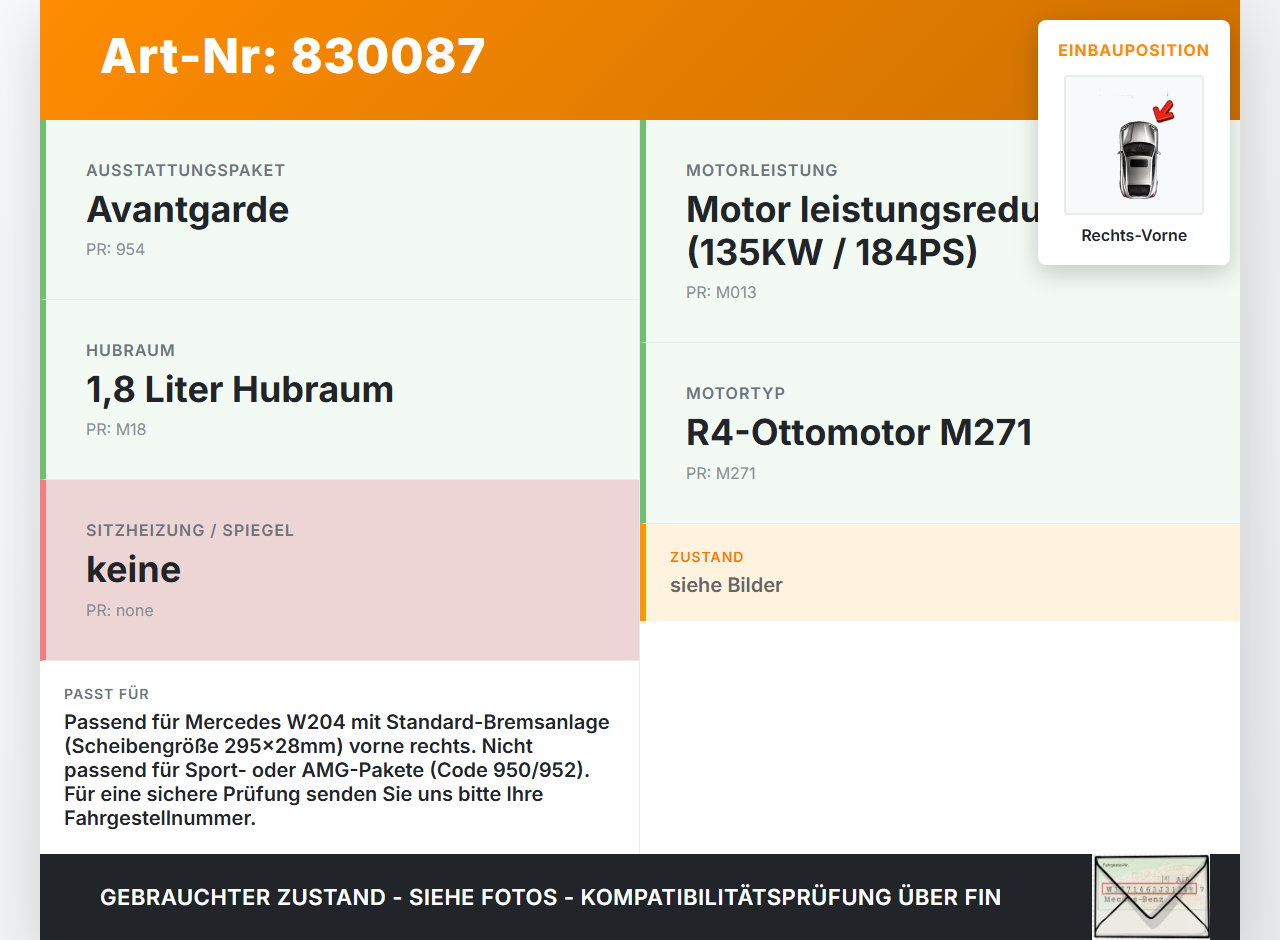 Mercedes C200 W204 07-11 CGI 1,8 135KW Bremssattel Bremszange Vorne Rechts 295x28 Mercedes C200 W204 07-11... Vorschau 3