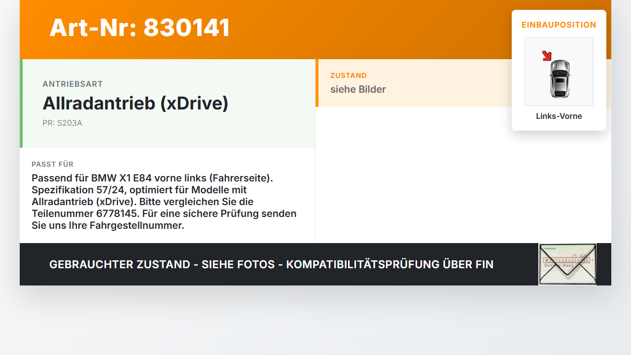 BMW X1 E84 X18D 09-12 2,0d 105KW Bremssattel Bremszange Vorne Links 57/24 BMW X1 E84 X18D 09-12 17.05.2010... Vorschau 3