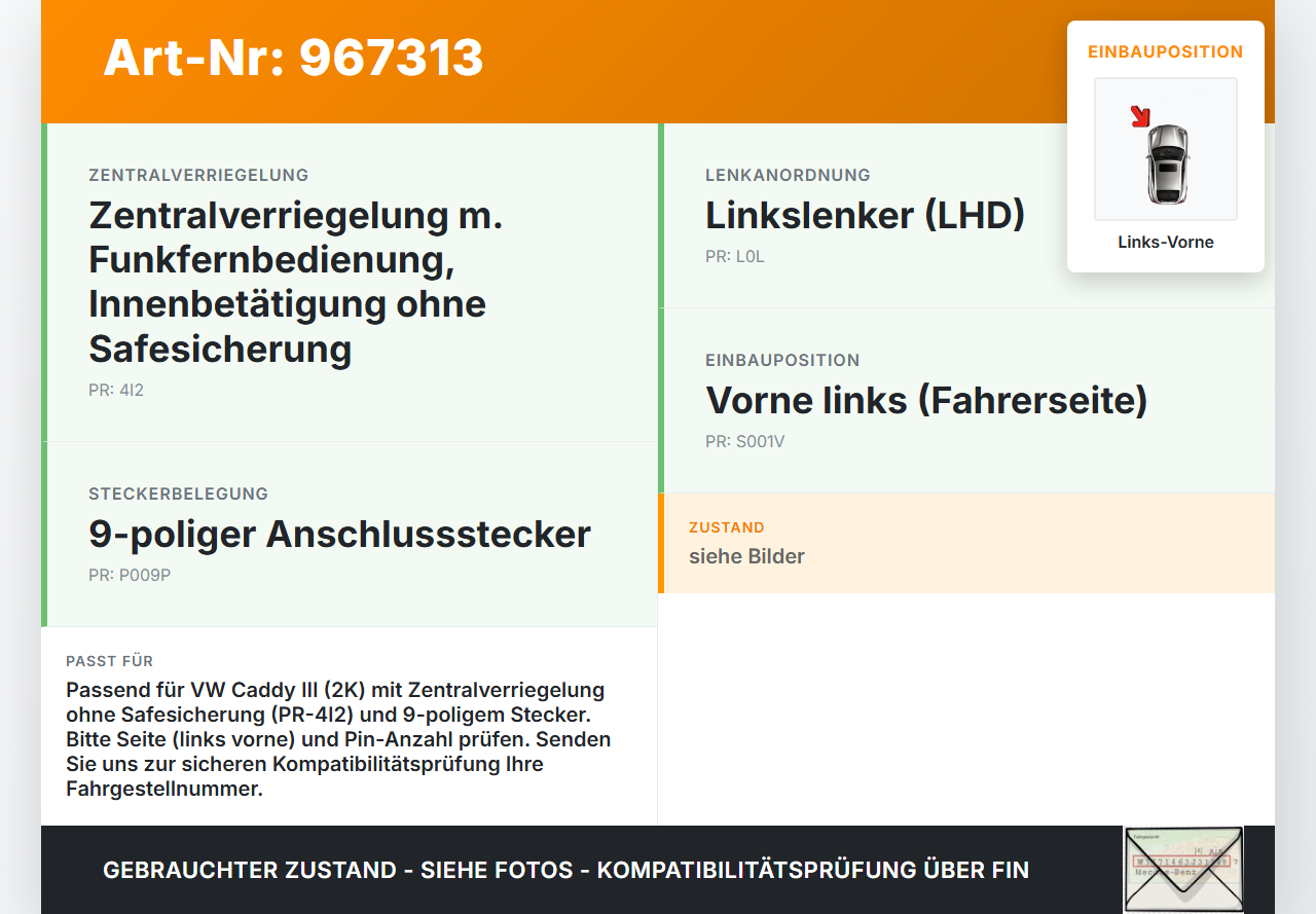 VW Caddy III 2K 10-15 Kombi Türschloss m. ZV Stellmotor Links Vorne 9pol VW Caddy III 2K 10-15 19.03.2014... Vorschau 3