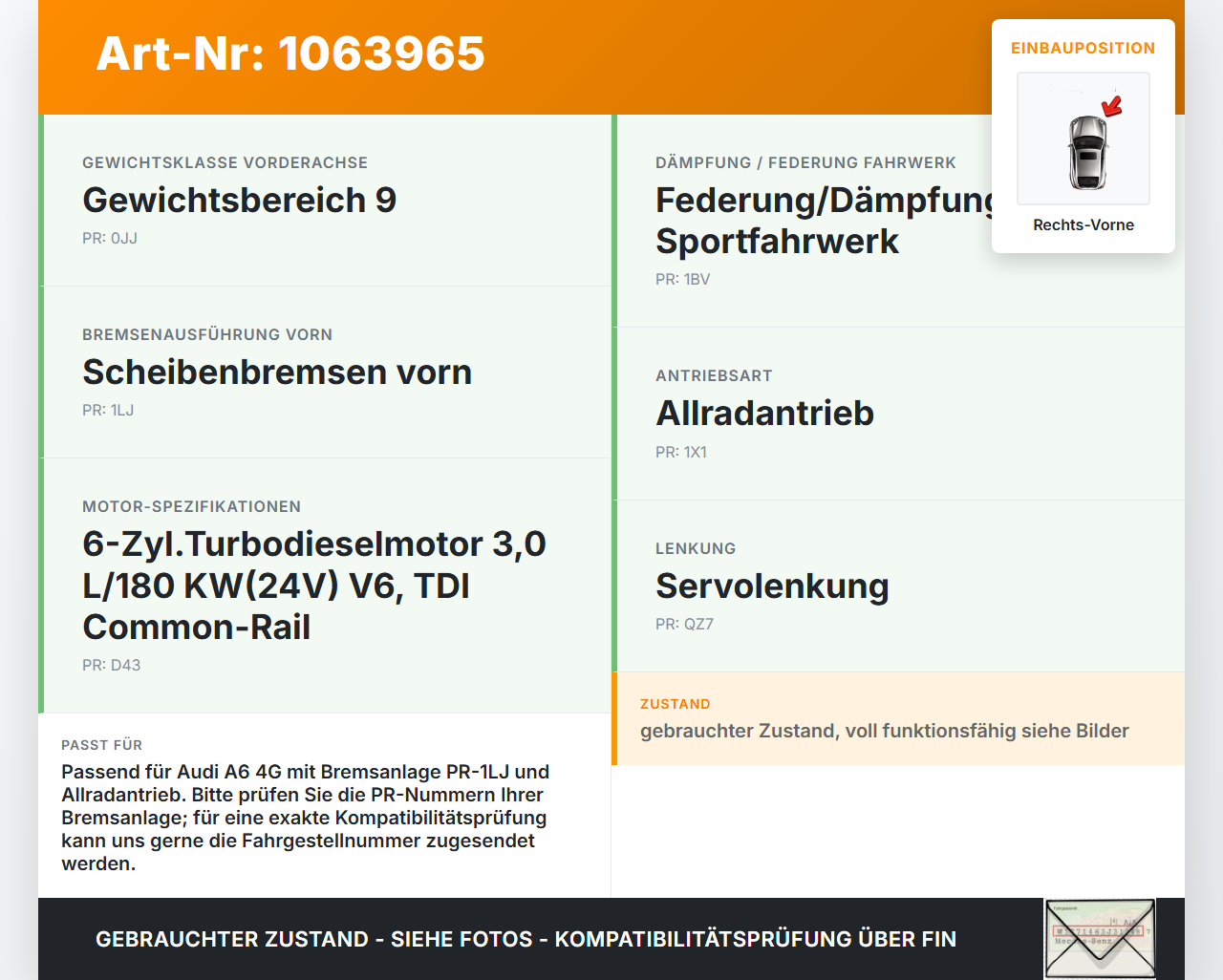 Audi A6 4G C7 11-14 qu 2,0 130KW Achsschenkel Radnabe Rechts Vorne Audi A6 4G C7 11-14 qu 31.01.2012 4G0407254B... Vorschau 3