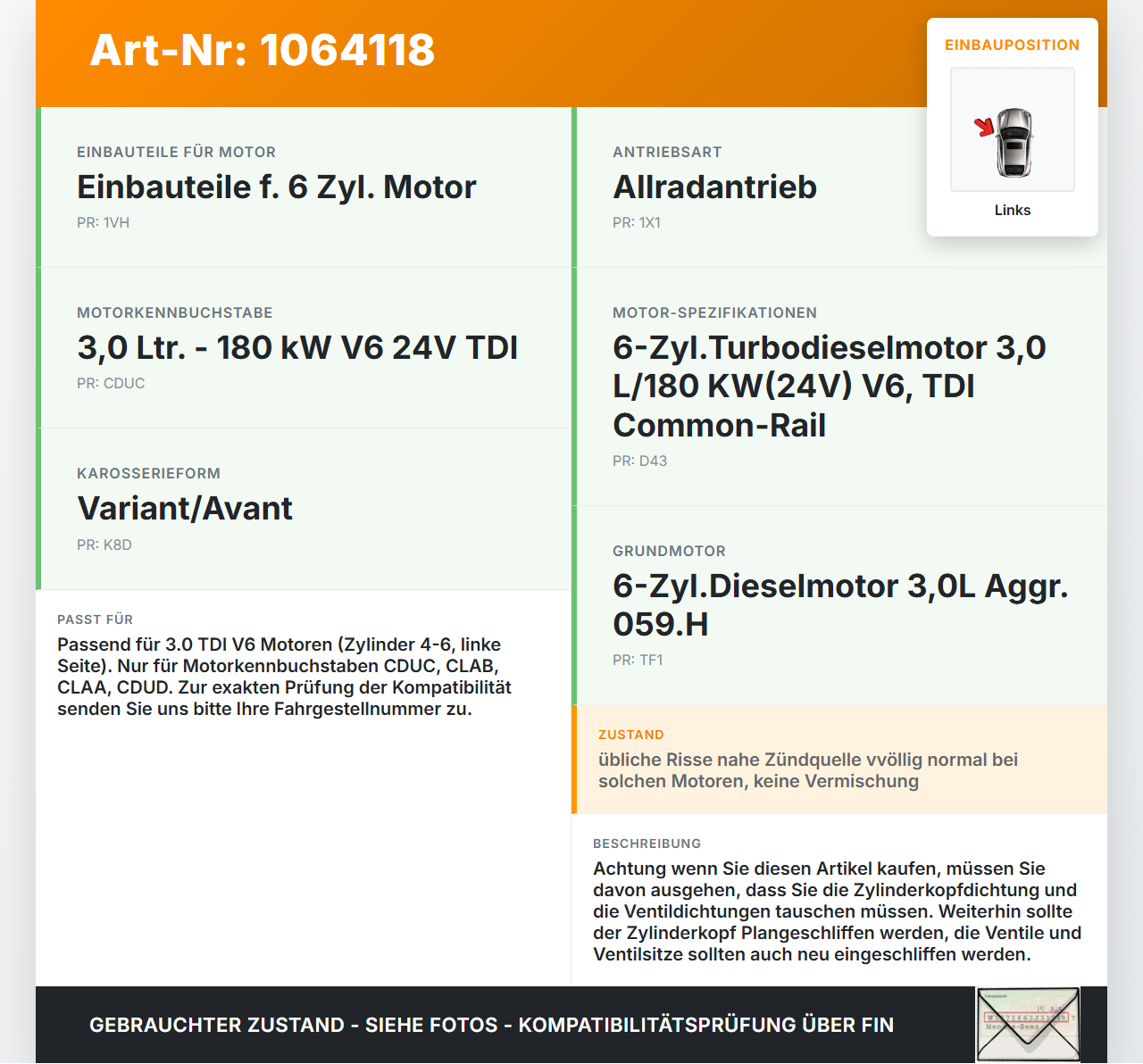 Audi A6 4G C7 11-14 qu 2,0 130KW CDUC Zylinderkopf Links 4-6 Audi A6 4G C7 11-14 qu 31.01.2012 059103264 gebraucht Vorschau 3