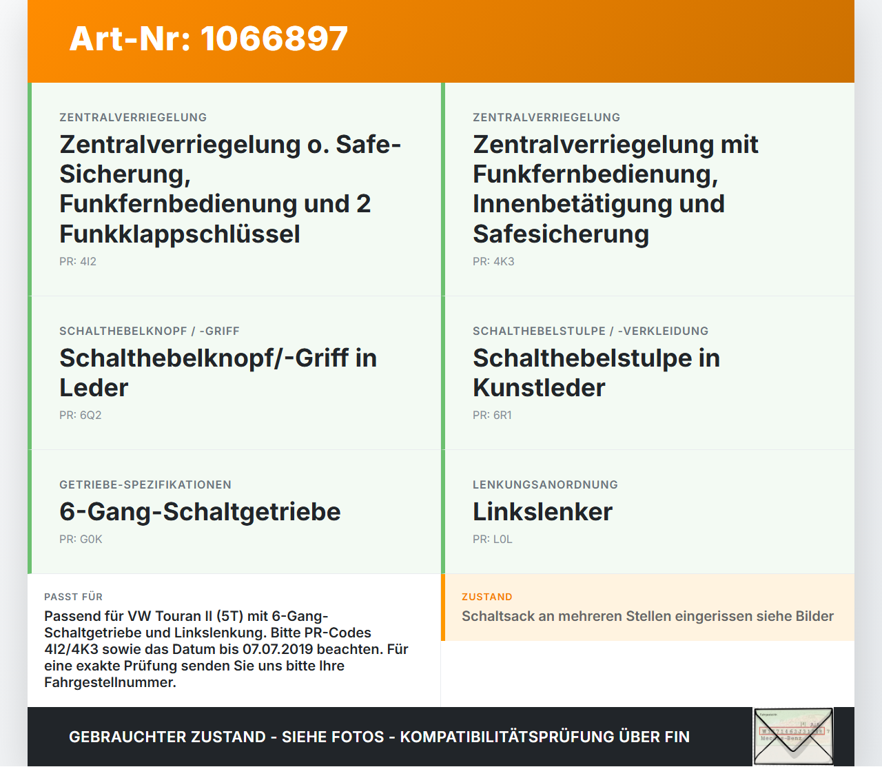 VW Touran II 5T 15-24 Schaltknauf Schalthebel Schaltsack Schaltmanschette 6-Gang VW Touran II 5T 15-24 14.12.2015... Vorschau 3