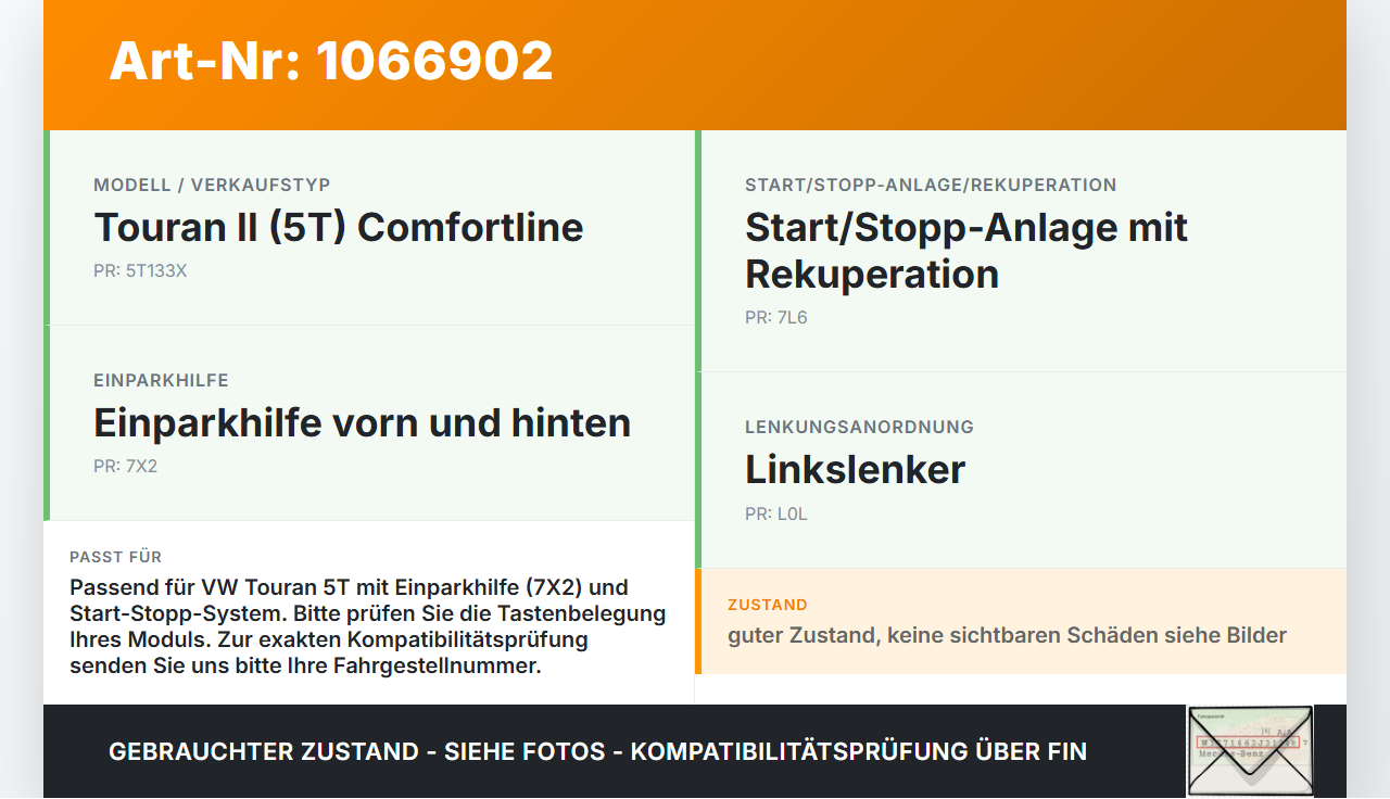 VW Touran II 5T 15-24 Schalter Taster Autom. Off PDC-Off VW Touran II 5T 15-24 14.12.2015 5TA927132A 034982021-01... Vorschau 3
