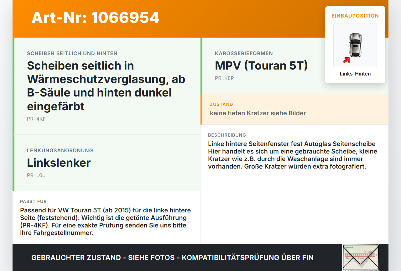 VW Touran II 5T 15-24 Seitenscheibe Feste Scheibe Links Hinten Orig. getönt VW Touran II 5T 15-24 14.12.2015... Vorschau 3