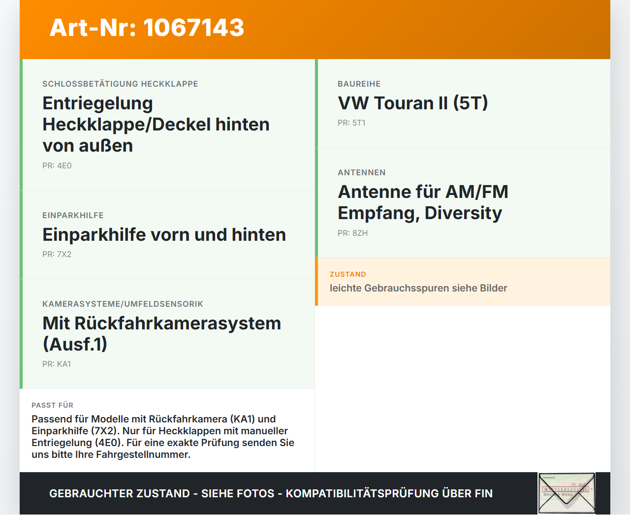 VW Touran II 5T 15-24 TDI 1,6 81KW Kamera Rückfahrkamera Sensor VW Touran II 5T 15-24 14.12.2015 5TA827566B gebraucht Vorschau 3